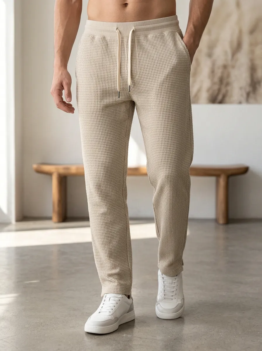 Men's Casual Sporty Waffle Knit Drawstring Jogger Pants