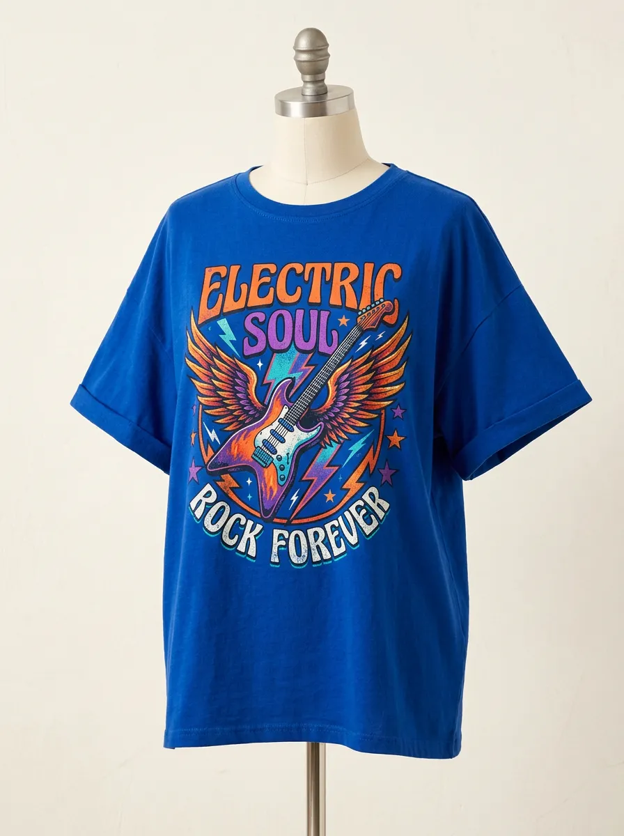 Unisex Rock Music Lover Electric Guitar Wings Printed T-shirt