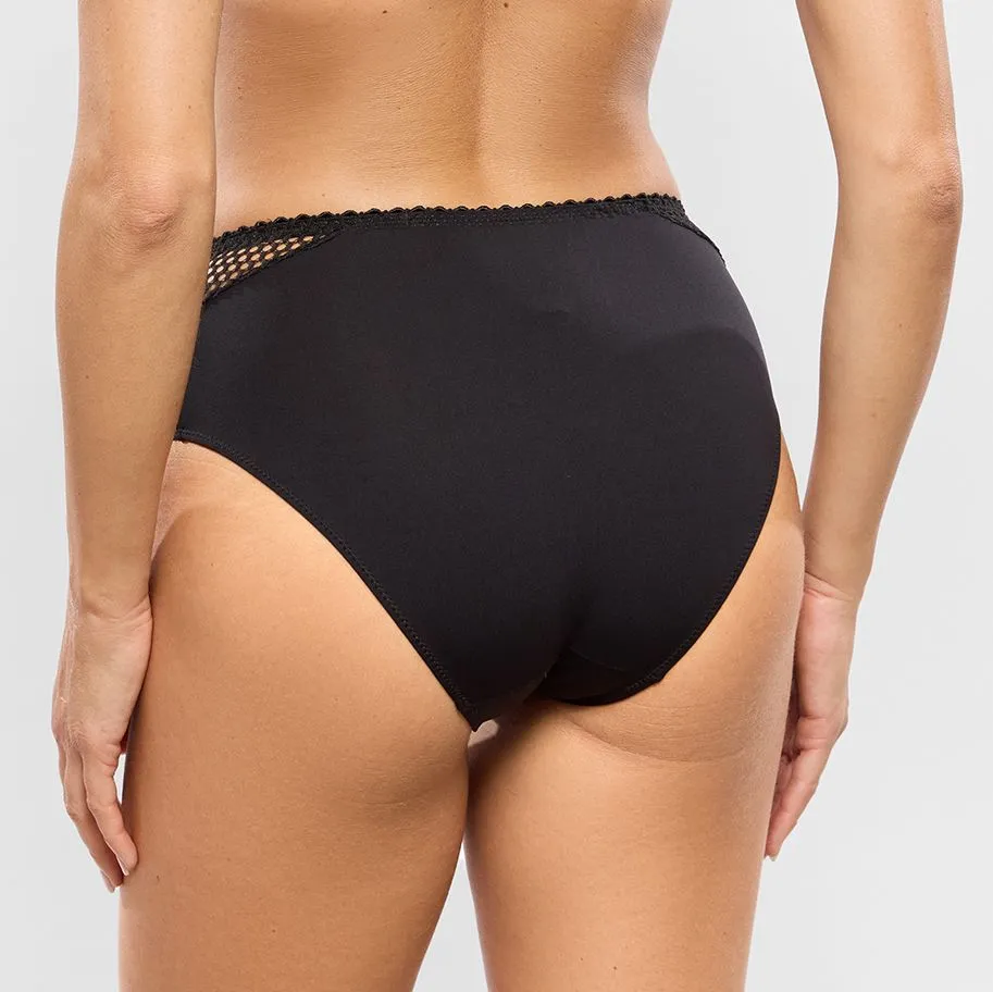 Women's Full Coverage High Waist Elastic Waistband Cotton Gusset Lace Mesh Cotton Soft Fabric Brief Panty