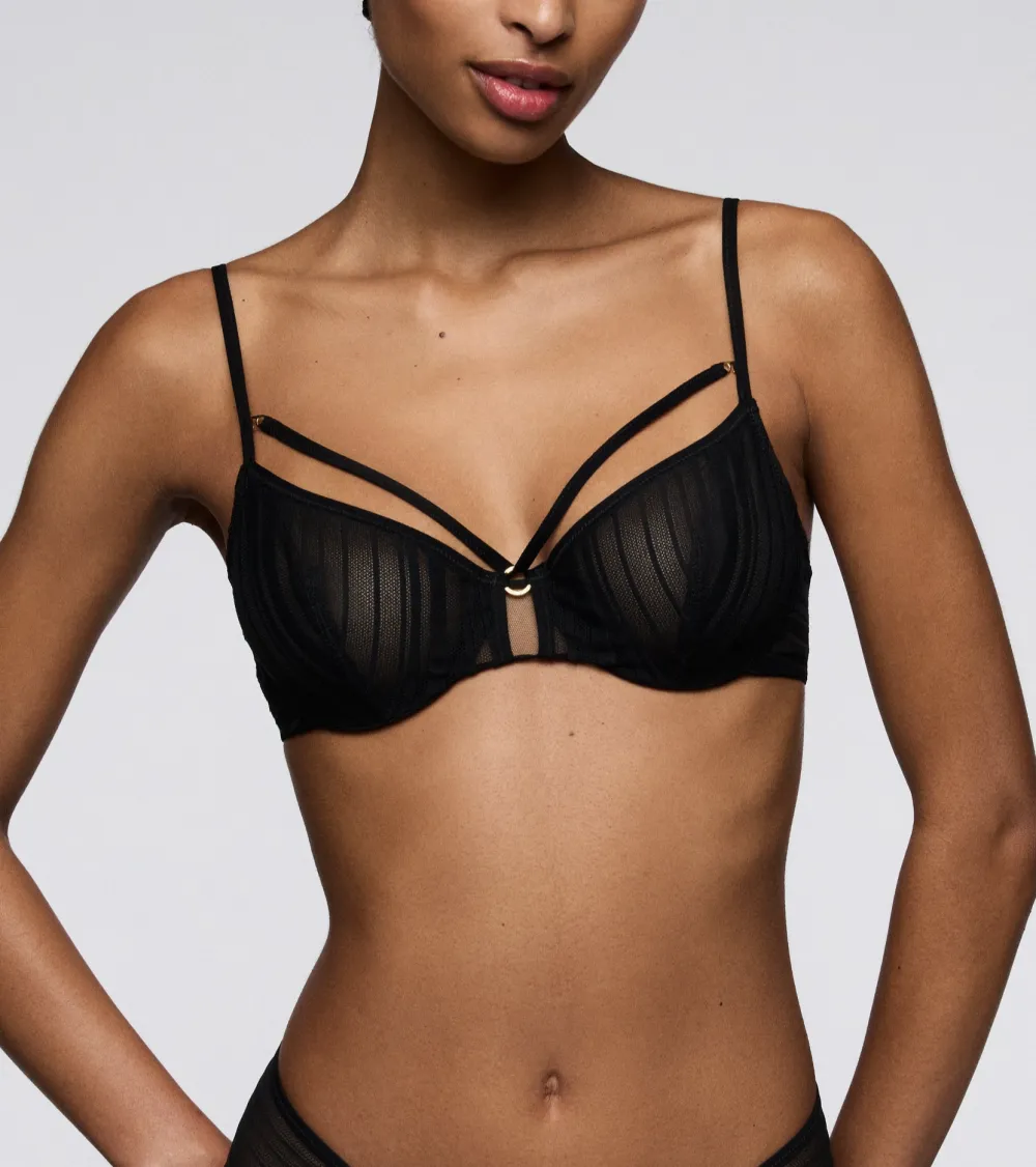 Women's Full Coverage Underwire Unpadded Lined Cup Stripe Detail Sheer Detail Bra