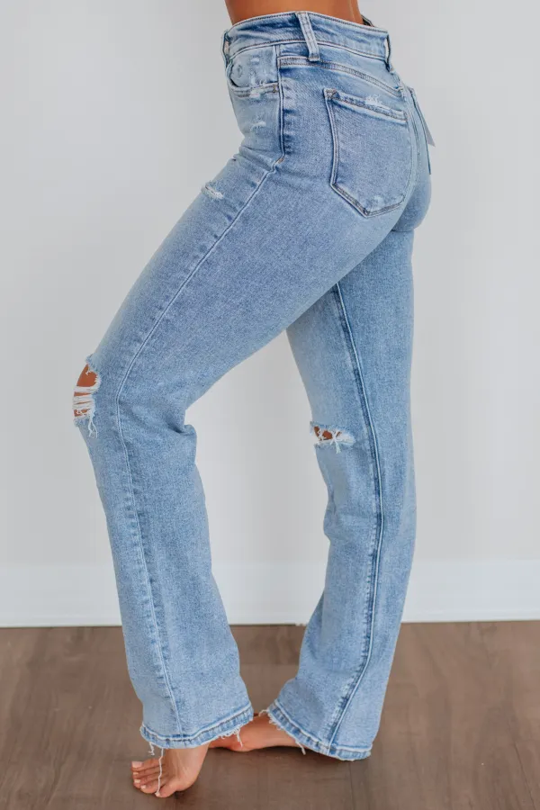 Women's High Rise Tummy Control Distressed Jeans