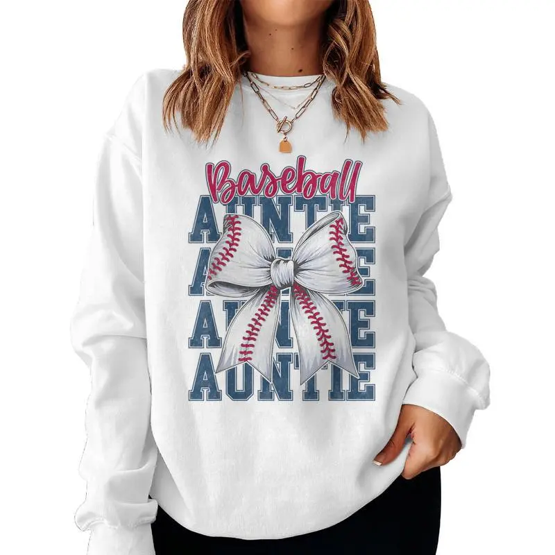 Cute Baseball Auntie Aunt Baseball Bow Biggest Fan Sports Women Sweatshirt