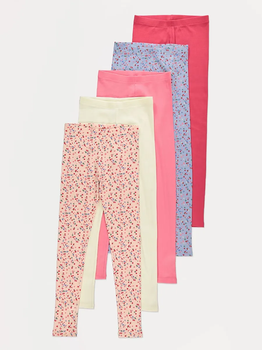 Ditsy Cherry Ribbed Leggings 5 Pack