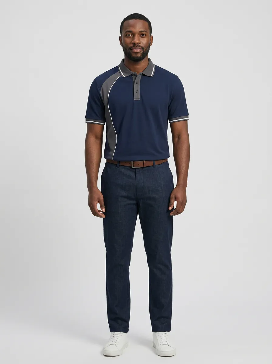 Men's Casual Sporty Colorblock Contrast Panel Polo Shirt