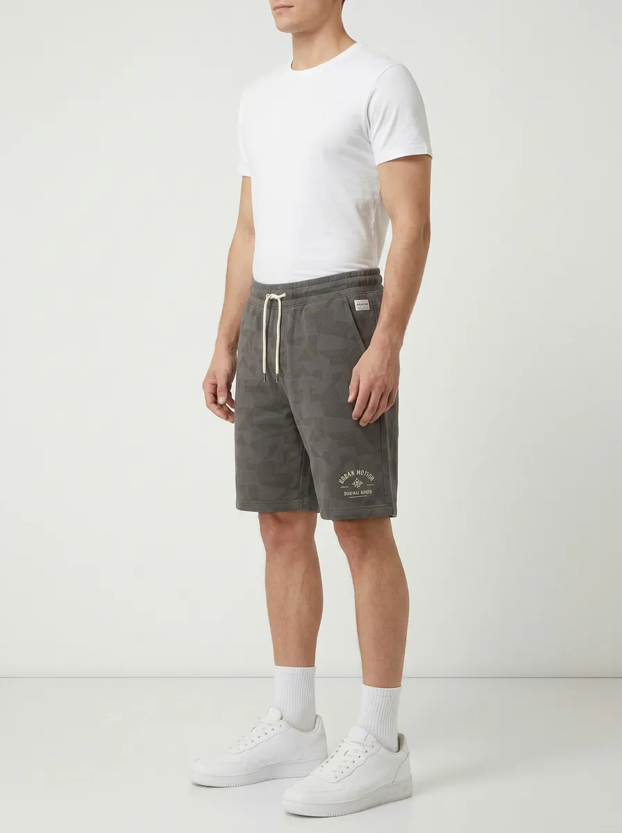 Men's Geometric Drawstring Elastic-Waist Relaxed-Fit Printed Sweat Shorts