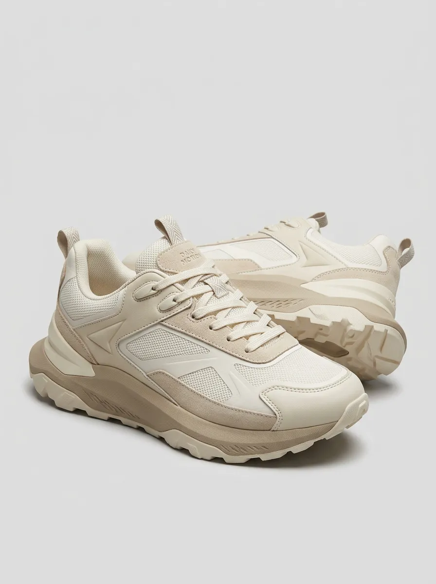 Casual Finish Suede-Panel Mesh-Panel Casual Sneakers