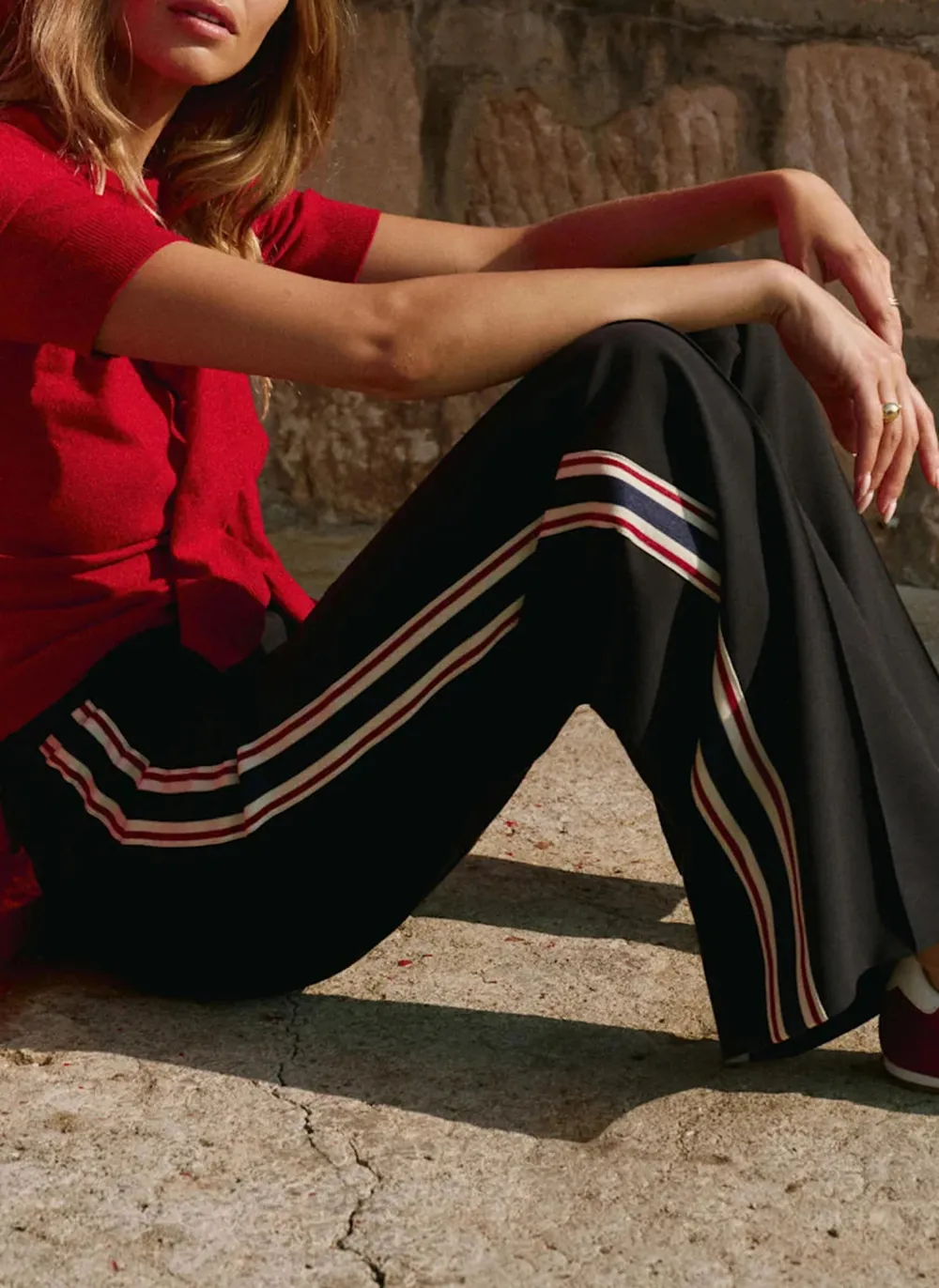 Casual Style Navy Side Stripe Trousers