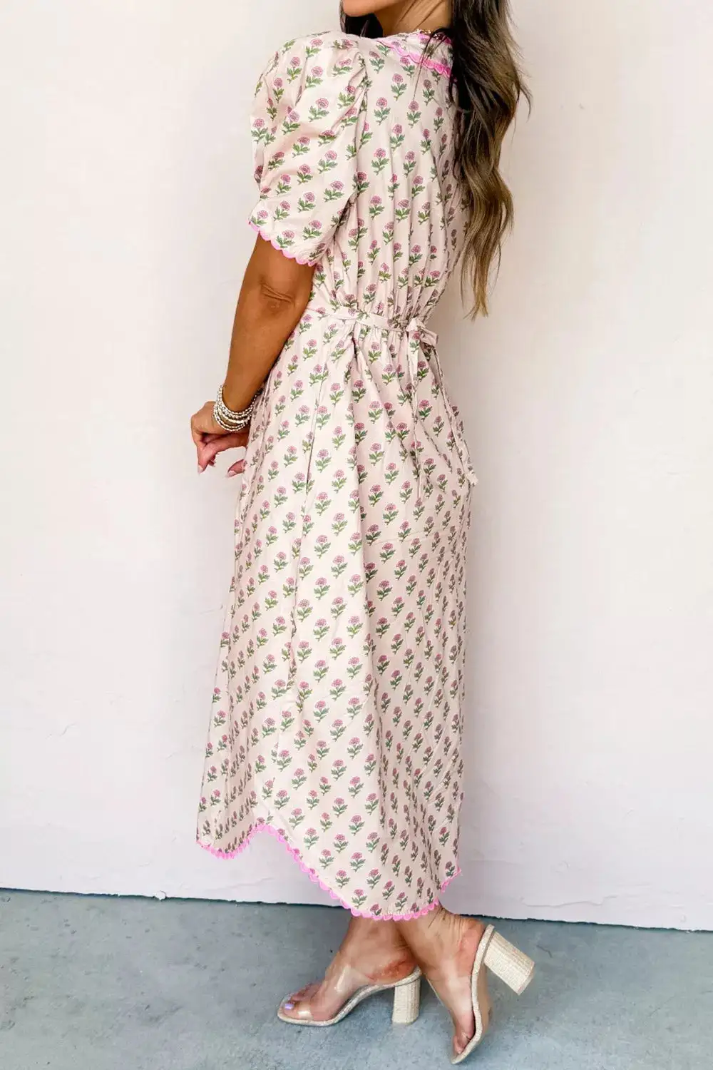 Structured Shape Floral Printed V Neck Dress