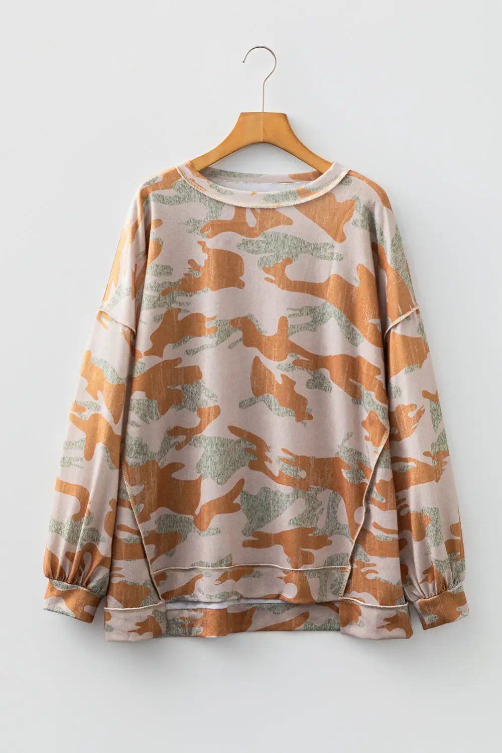 Everyday Camo Print Patchwork Exposed Seam Sweatshirt