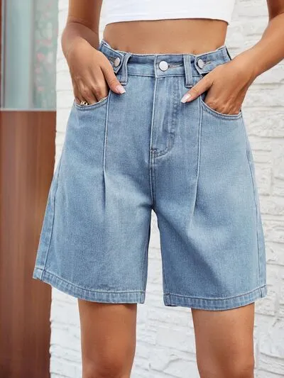 Minimal High Waist Denim Shorts with Pockets