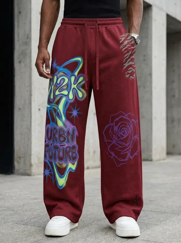 Men's Y2K Streetwear Graffiti Rose Printed Sweatpants