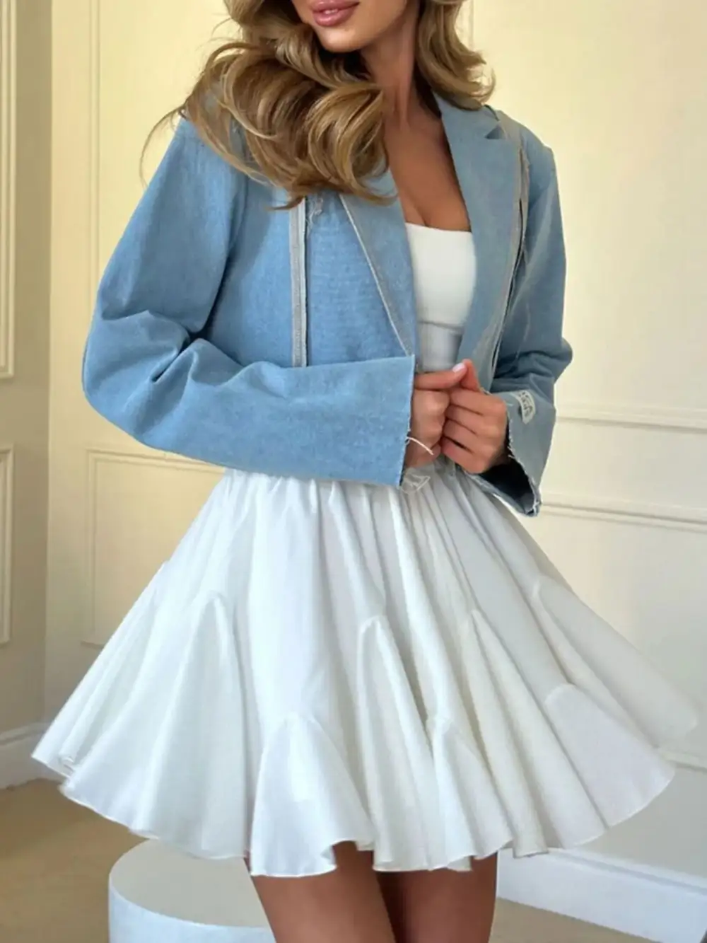 Ruffle Trim Elastic Skirt