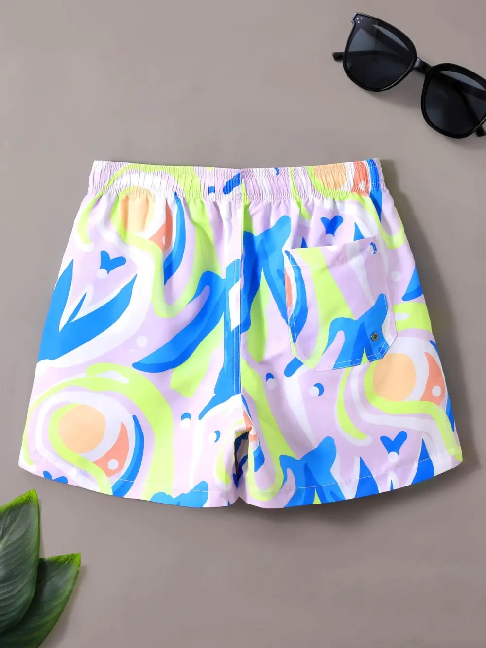 Men's Drawstring Print Swim Trunks