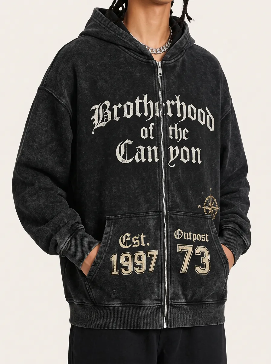 Men's Brotherhood of the Canyon Compass Printed Zip-up Hoodie