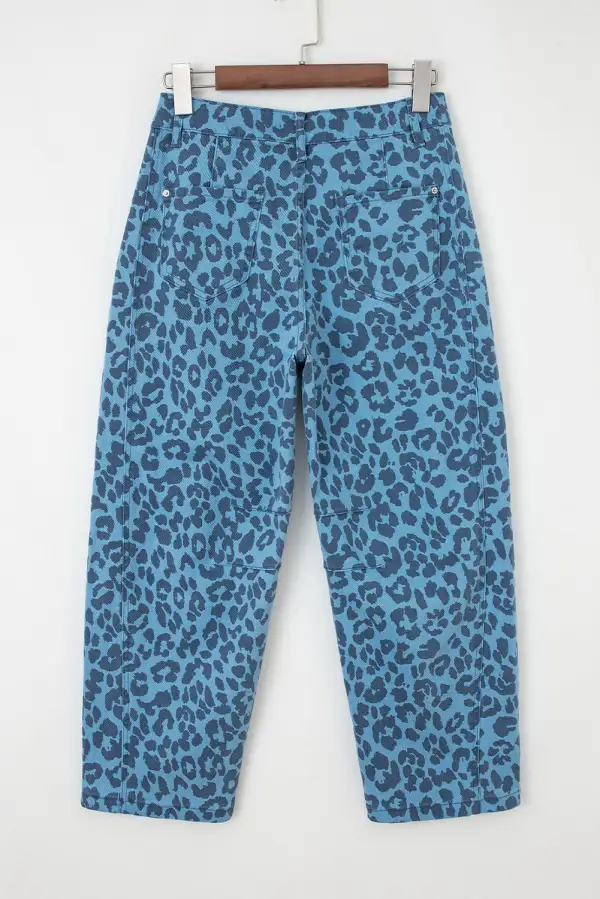 Refined Washed Pocketed Leopard-Print Stretch Straight Leg Jeans
