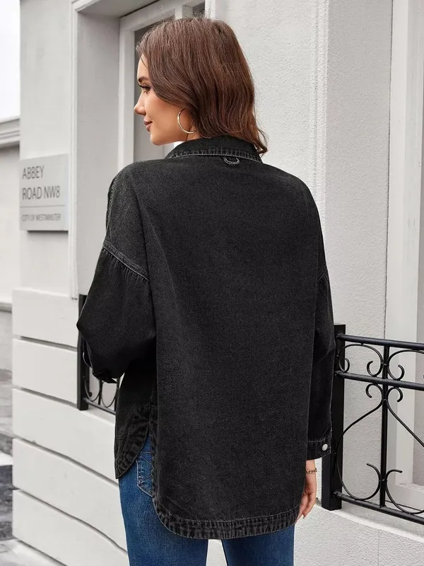Button-Up Long-Sleeve Denim Shirt
