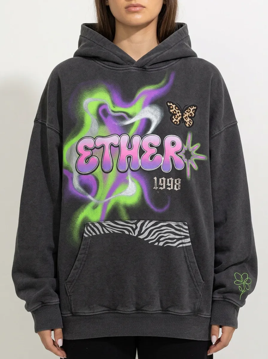 Unisex Streetwear Zebra Butterfly Hoodie