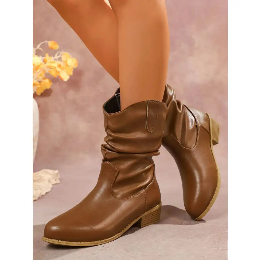 Mid-calf Western Boots with Block Heels