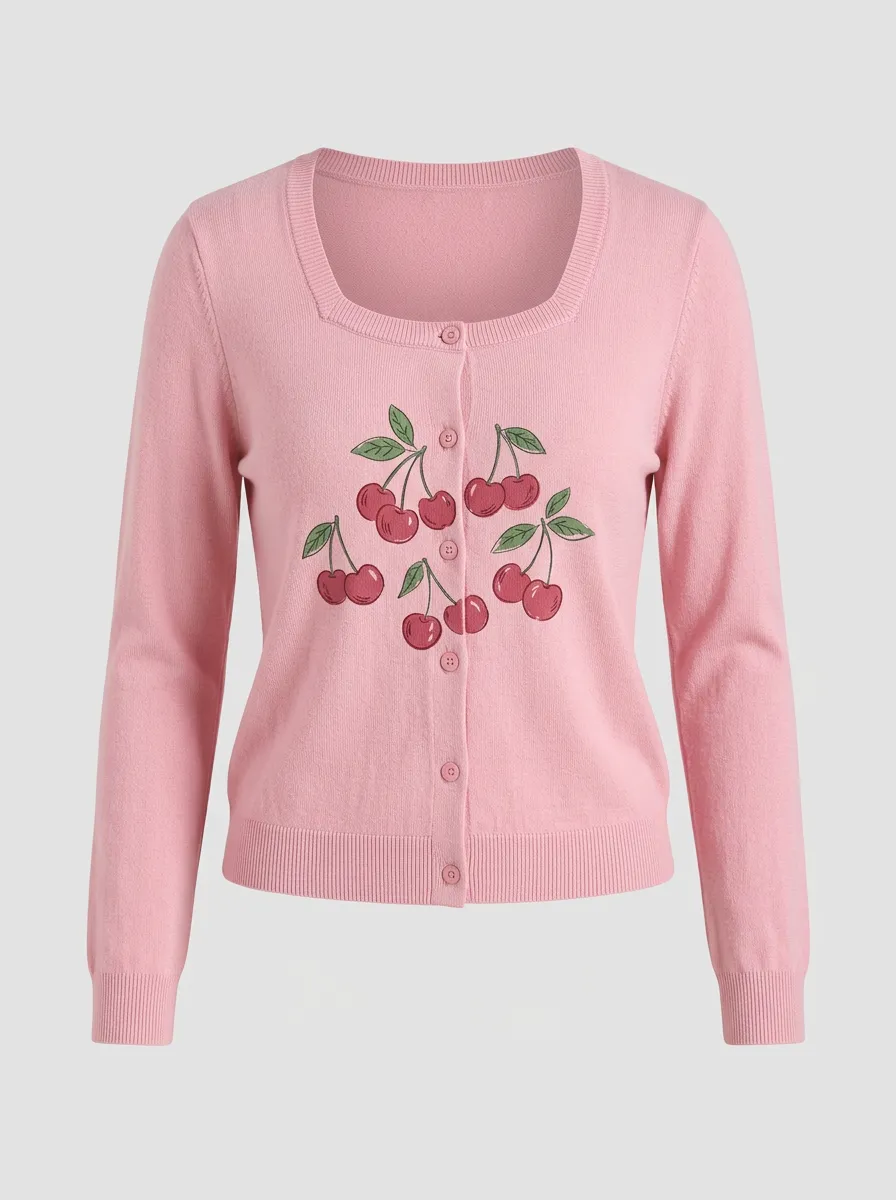 Women's Graphic-Print Ribbed Cardigan