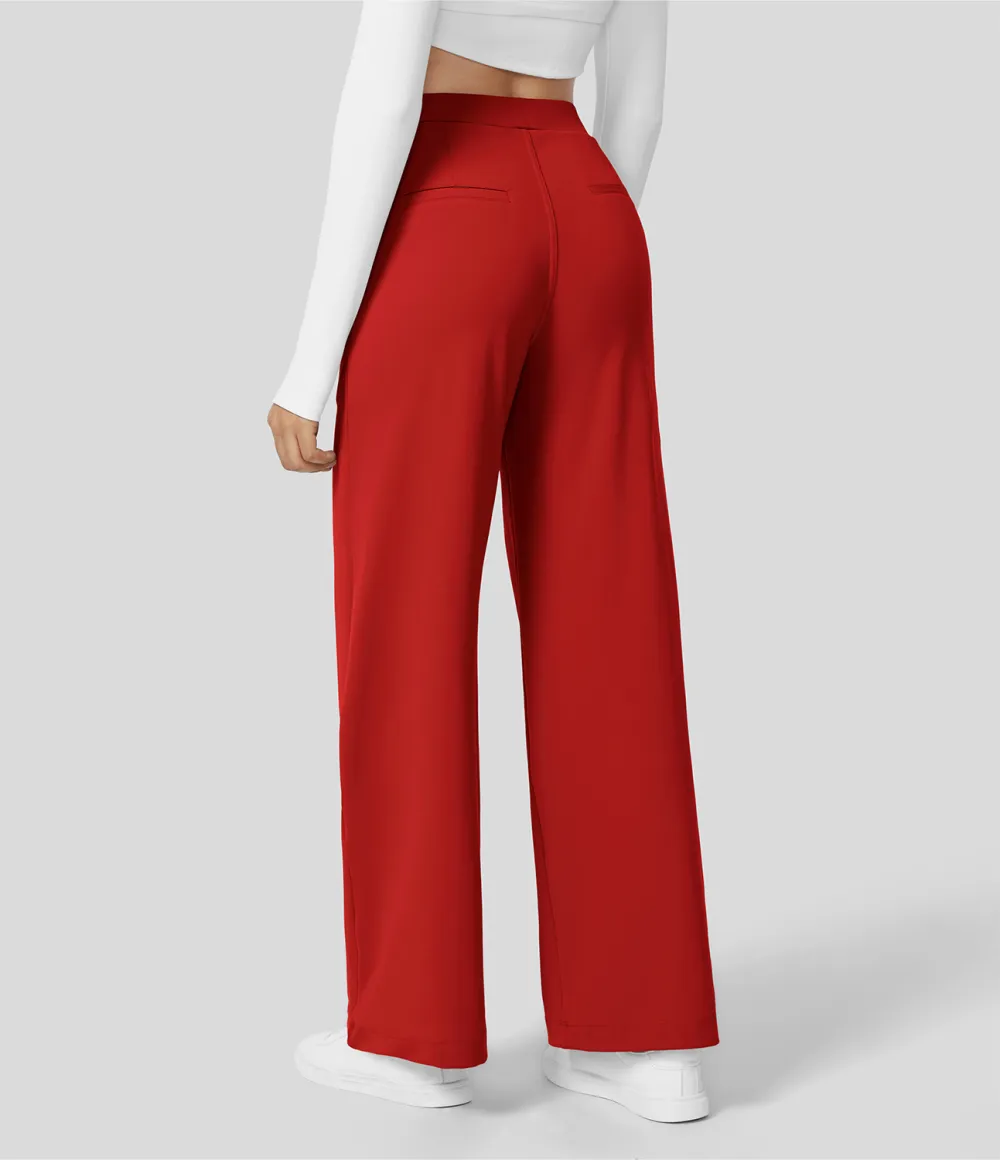 2026🔥  High Waisted Plicated Side Pocket Straight Leg Work Pants