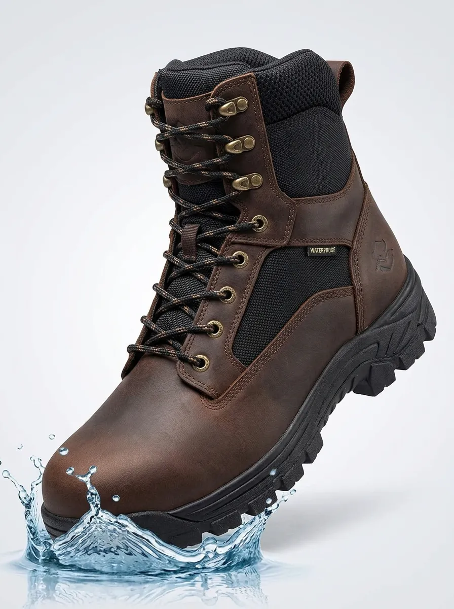 Practical Outdoor Leather-Look Men's Waterproof Work Boots