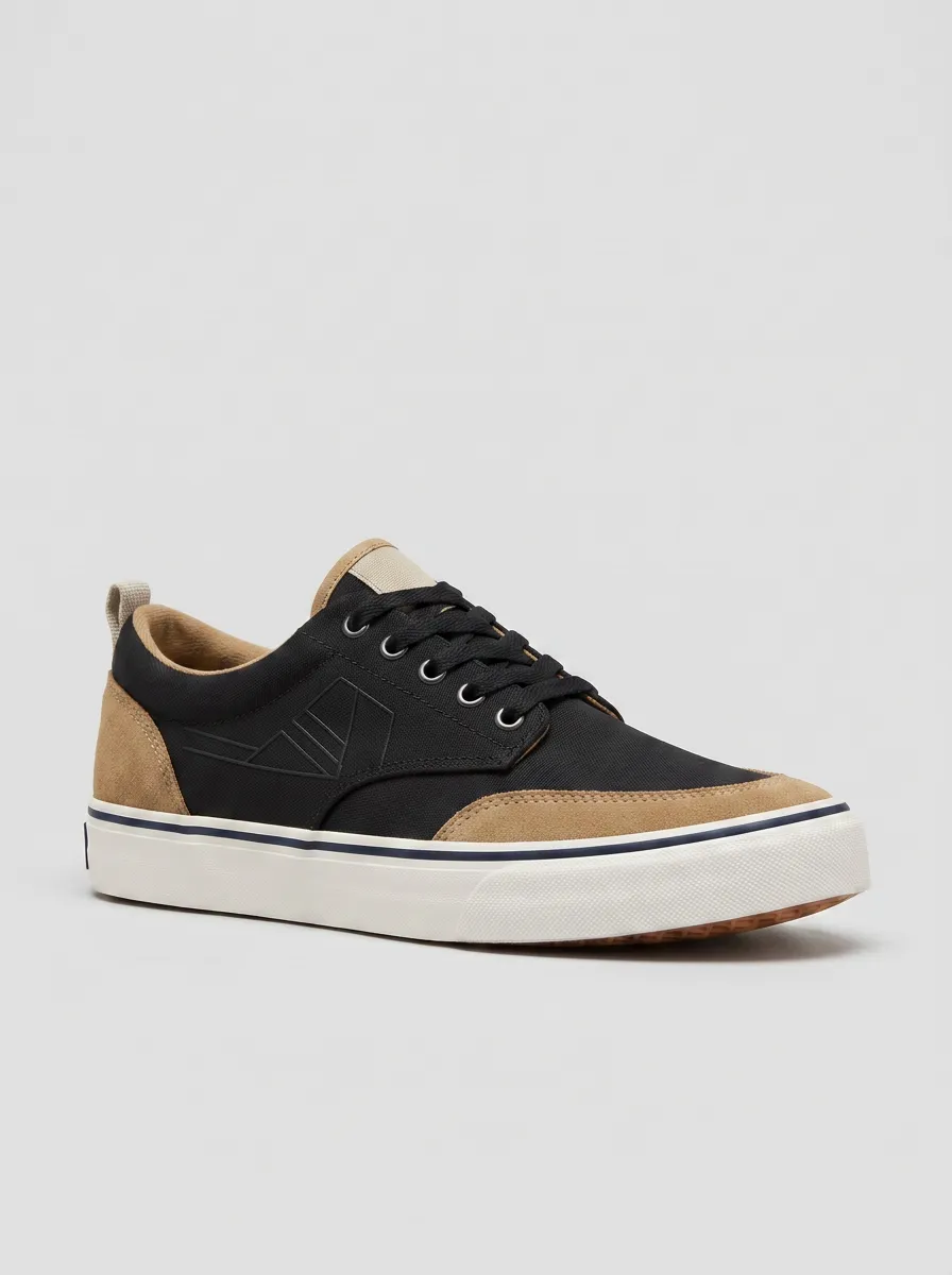 Canvas Suede-Panel Lace-Up Men's Canvas Casual Sneakers