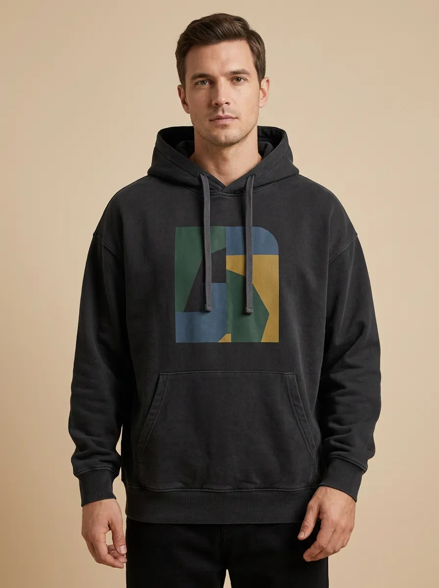 Men's Distinctive Geometric Abstract Art Print Hoodie