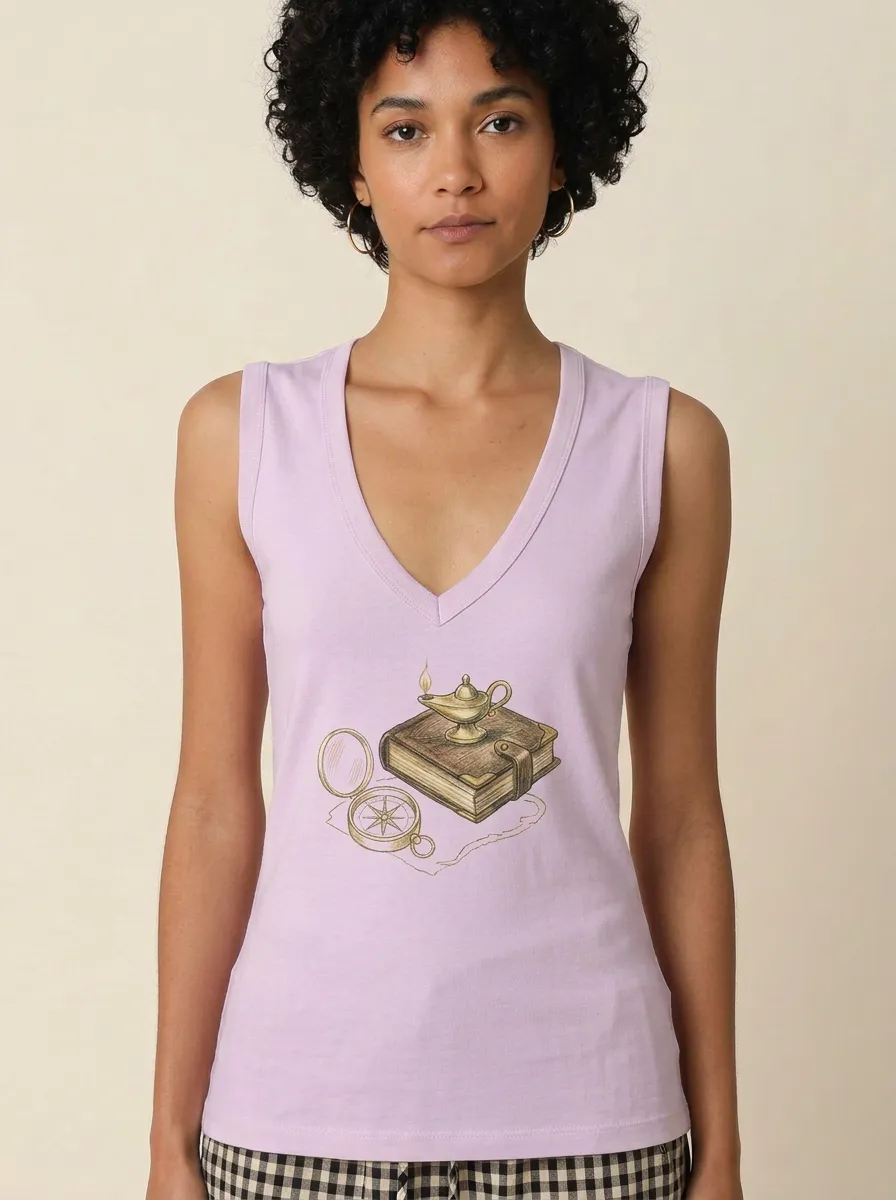 Women's Adventure Lover Magic Lamp Book Compass Graphic Tank Top