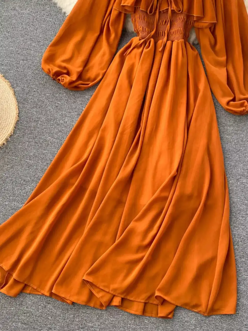 Square Neck Ruffle Dress Casual