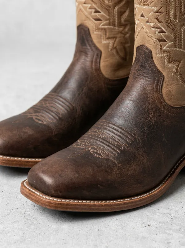 Men's Western Cowboy Cactus Embroidered Leather Boots