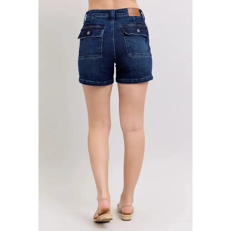 Full Size High Waist Back Flap Pocket Denim Shorts Plus Size