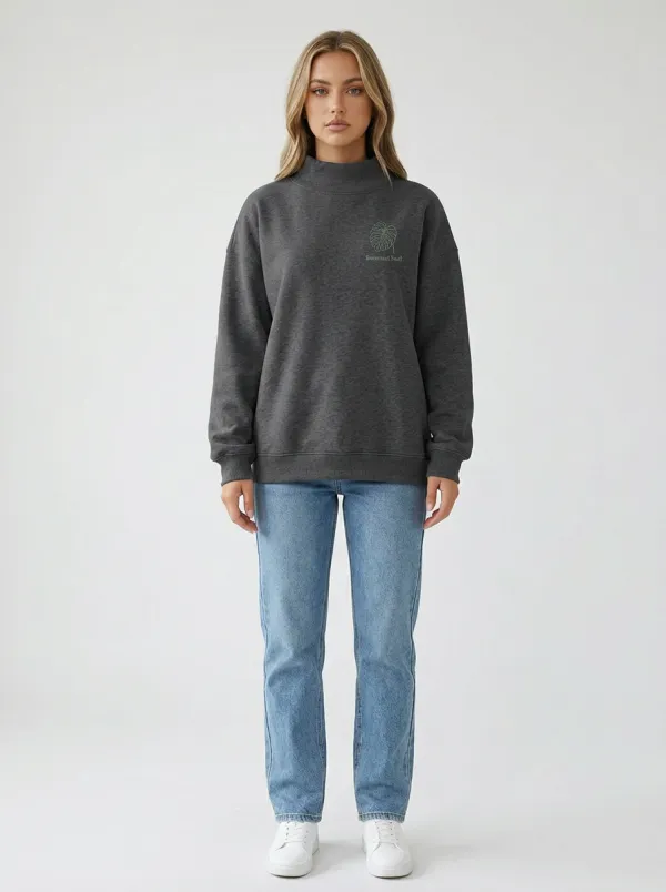 Women's Botanical Soul Monstera Leaf Printed Mock Neck Sweatshirt