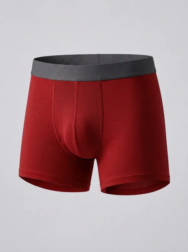 Men's Burgundy Mesh Boxer Briefs with Contrast Waistband Boxer Briefs