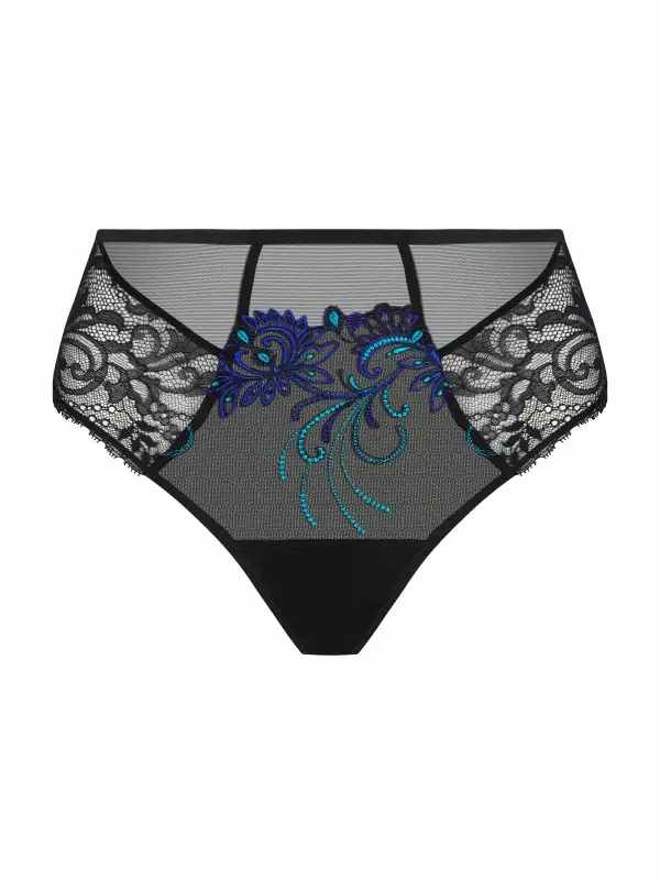 Women's Full Coverage High Waist Flat Seams Elastic Waistband Cotton Gusset Lace Embroidery Mesh Sheer Detail Cotton Shaping Lightweight Brief Panty