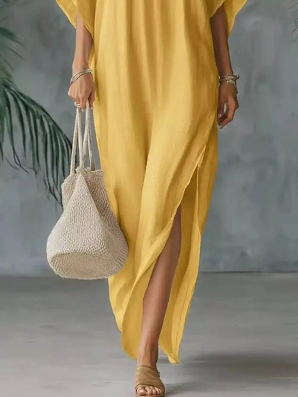 Full Size V Neck Maxi Dress With Side Slits Plus Size
