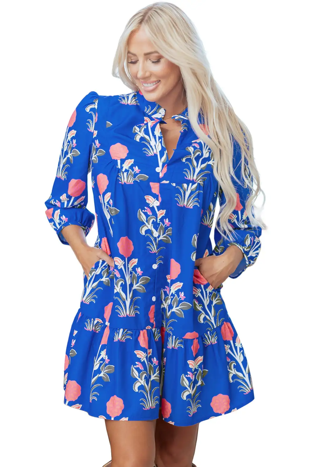 Structured Shape Floral Printed Ruffle Dress