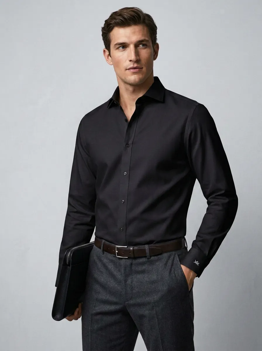 Men's Business Professional Minimalist Logo Printed Non-Iron Cotton Shirt