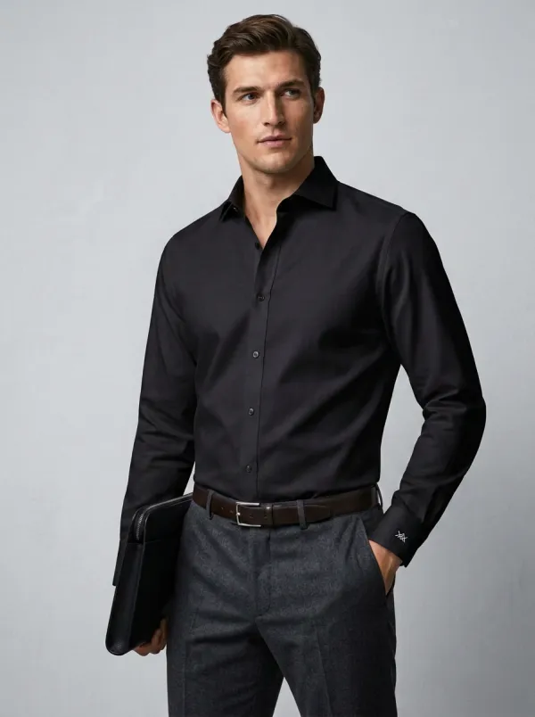 Men's Business Professional Minimalist Logo Printed Non-Iron Cotton Shirt