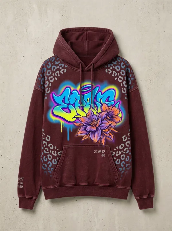 Unisex Canvas Graffiti Floral Leopard Graphic Hoodie