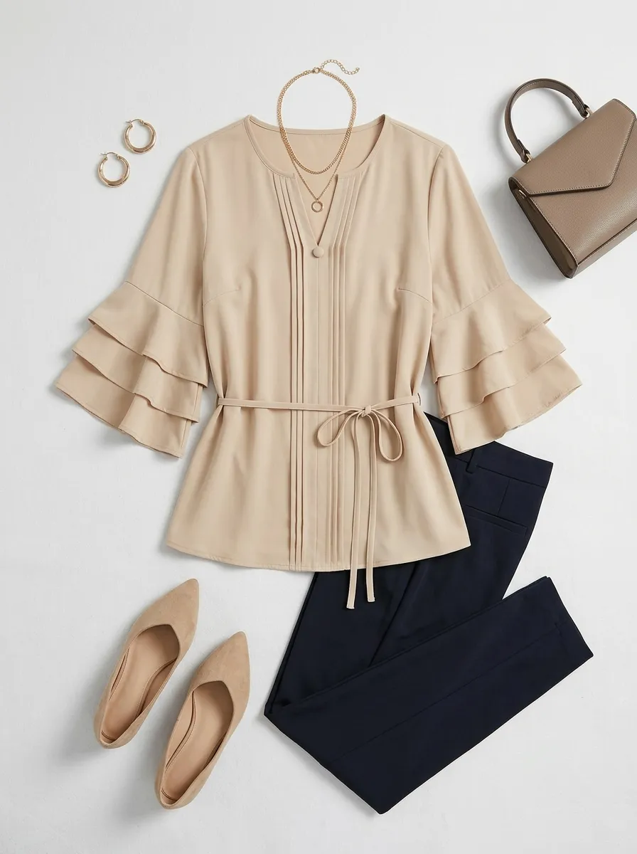 Pleated Ruffle Sleeve Blouse