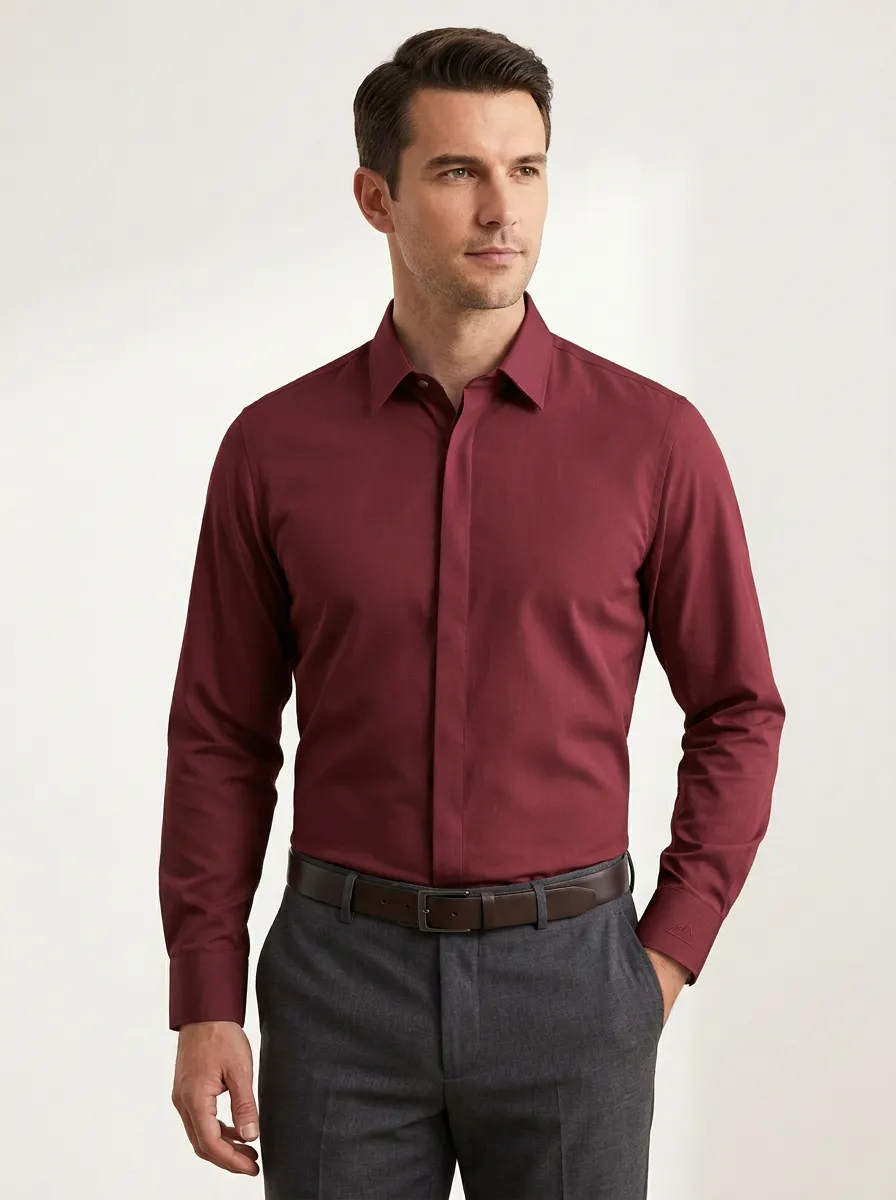 Men's Non-Iron Cotton Mountain Embroidered Accent Dress Shirt