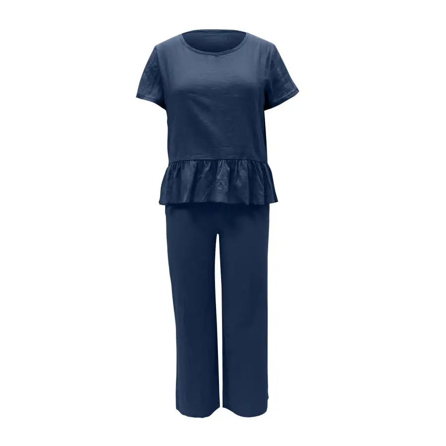 Peplum Round Neck Short Sleeve Top and Pants Set