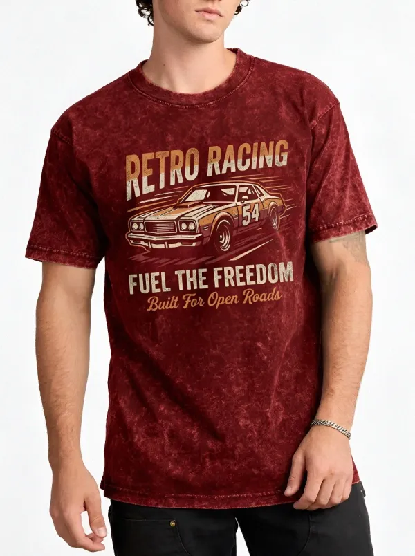 Men's Retro Racing Car Fuel The Freedom Printed T-shirt