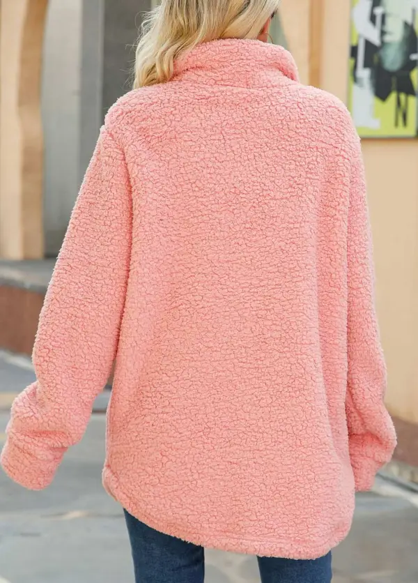 Pink Button Long Sleeve Turn Down Collar Coat