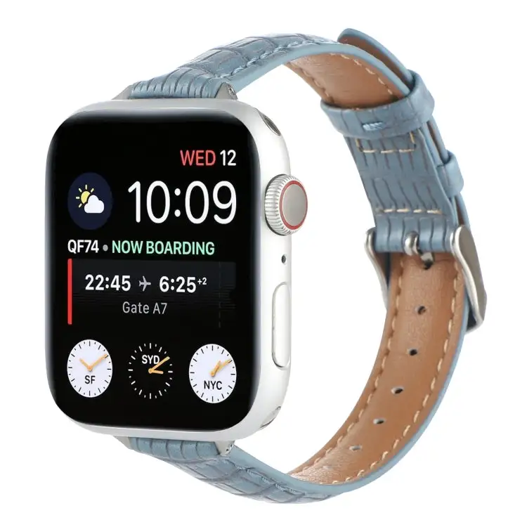 Slim Crocodile Leather Watch Band for Watch SE 2022 40 mm - Light Blue