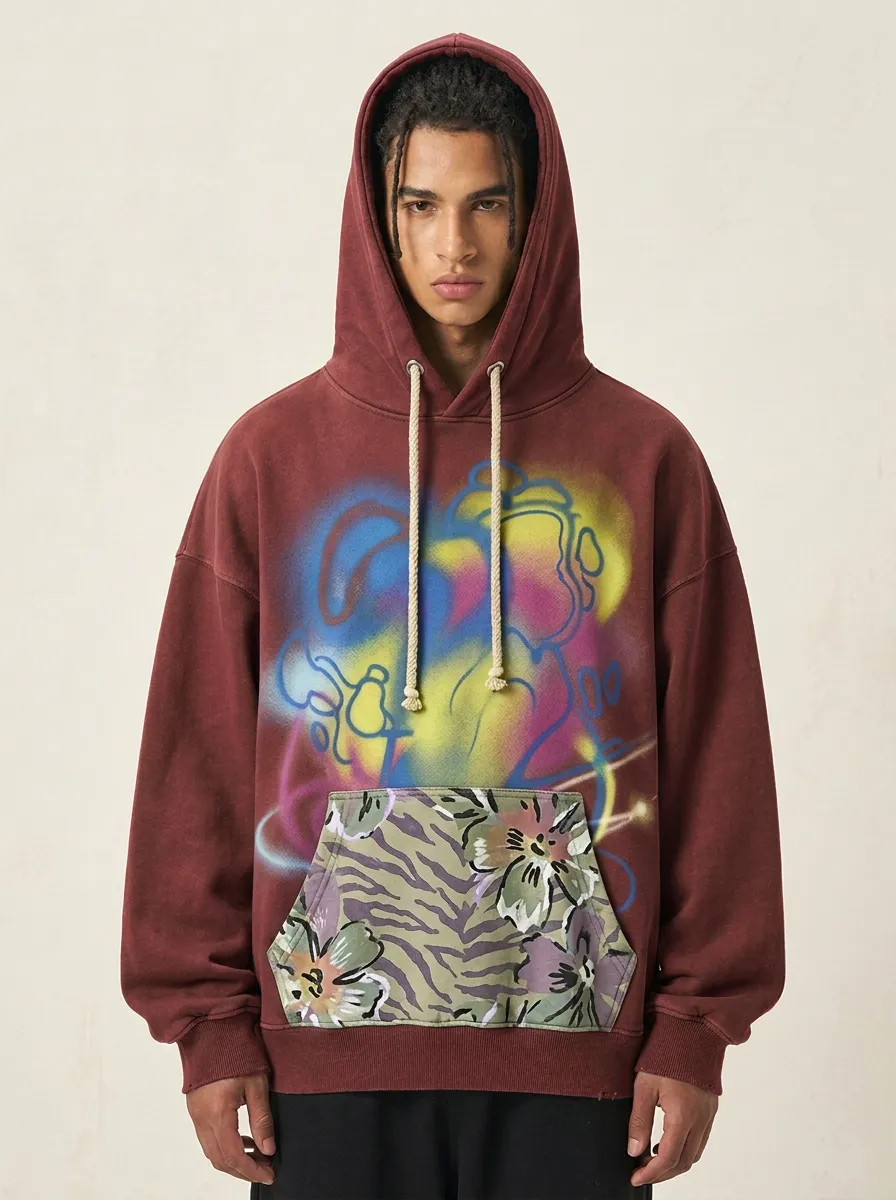 Unisex Mural Graffiti Floral Zebra Graphic Hoodie