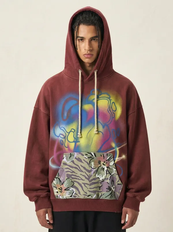 Unisex Mural Graffiti Floral Zebra Graphic Hoodie
