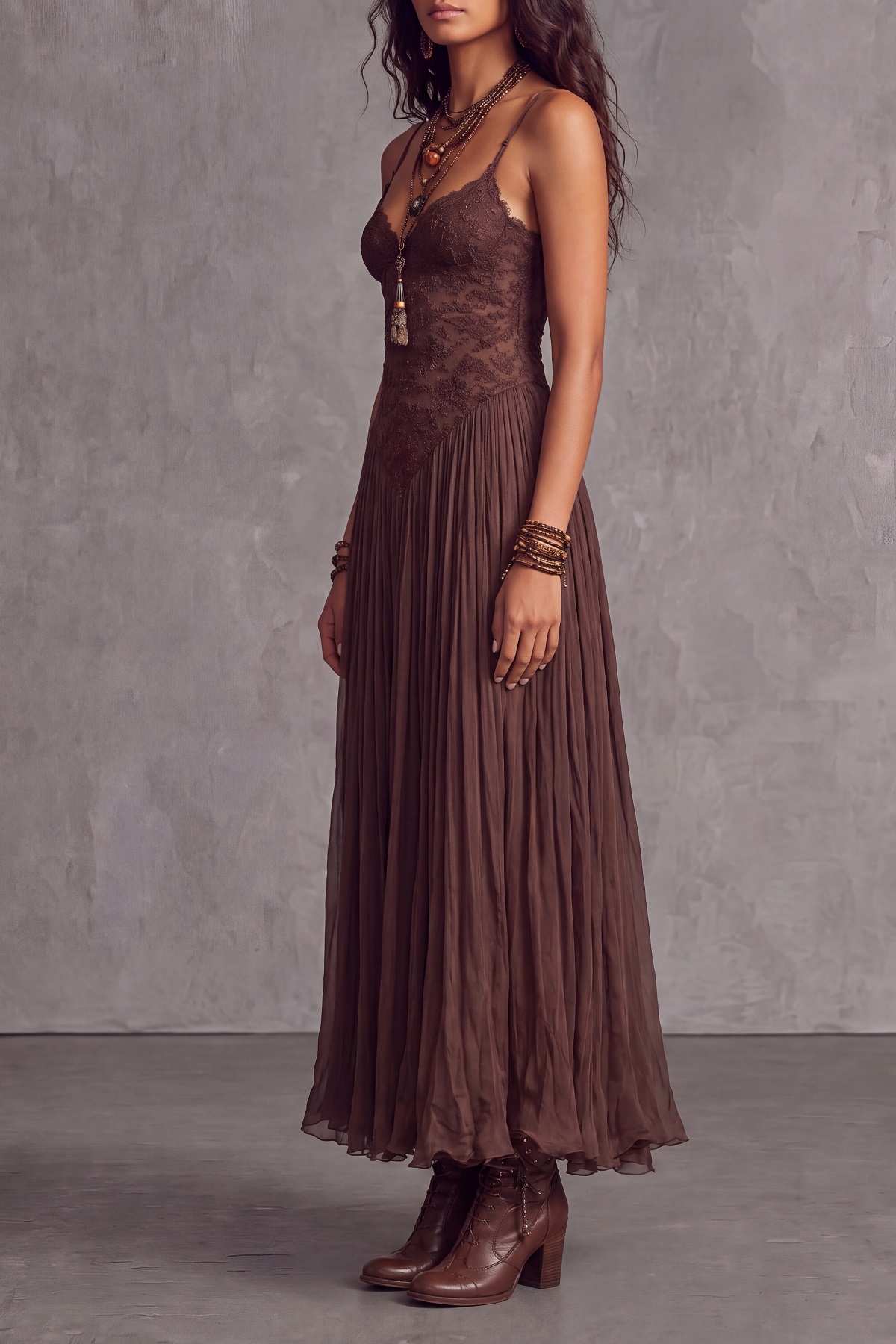 Spaghetti Strap Lace Trim Lace Maxi Dress