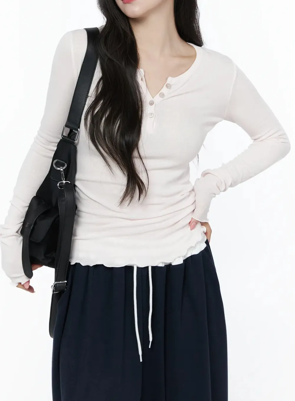 Slim-Fit Henley Neck Long Sleeve Tee