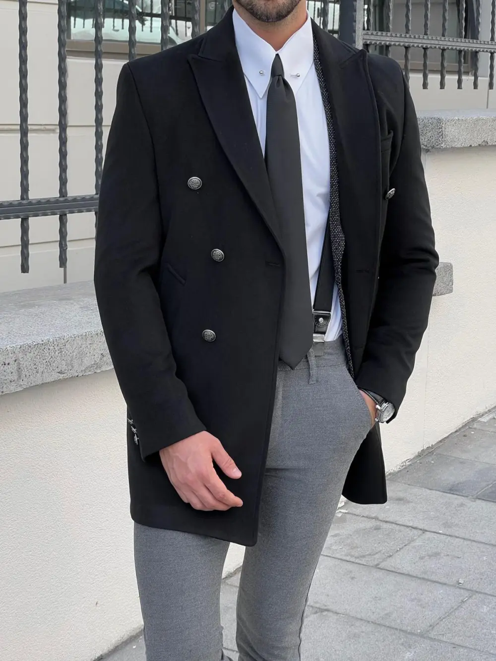 Double Breasted Slim Fit Wool Tailored Coat